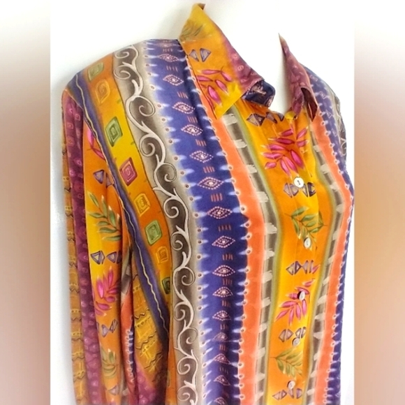 S.L.B. Tops - VINTAGE PATTERNED SILK BLOUSE